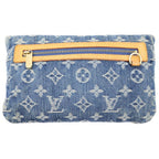 Louis Vuitton Monogram Denim Pochette Plat Clutch Mini Pouch Indigo Blue Gold — view 2