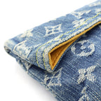 Louis Vuitton Monogram Denim Pochette Plat Clutch Mini Pouch Indigo Blue Gold — view 7