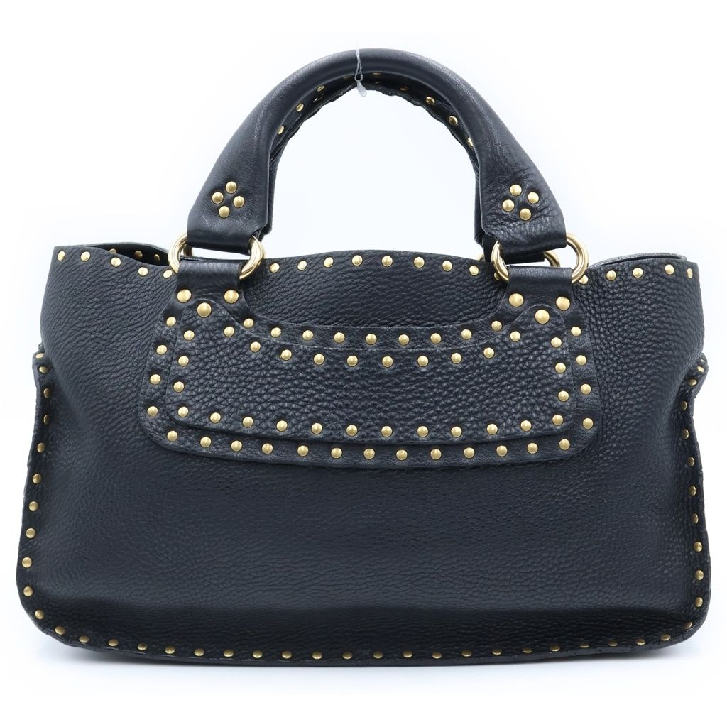 Celine Studded Design Boogie Bag Handbag Black Leather Gold