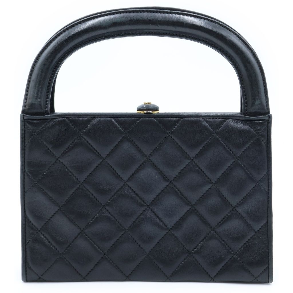 Chanel Quilted Kiss Lock Mini Bag Black Lambskin Gold — view 2