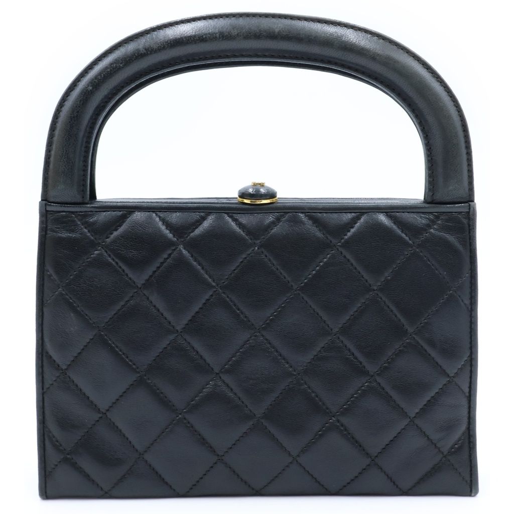 Chanel Quilted Kiss Lock Mini Bag Black Lambskin Gold