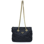 Prada Chain Tote Bag Black Nylon Gold