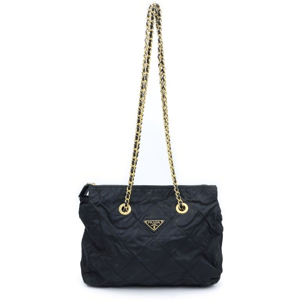 Prada Chain Tote Bag Black Nylon Gold
