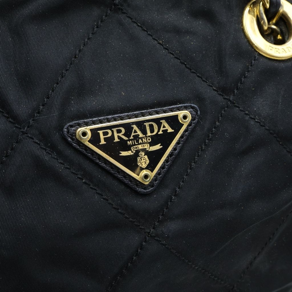 Prada Chain Tote Bag Black Nylon Gold — view 7