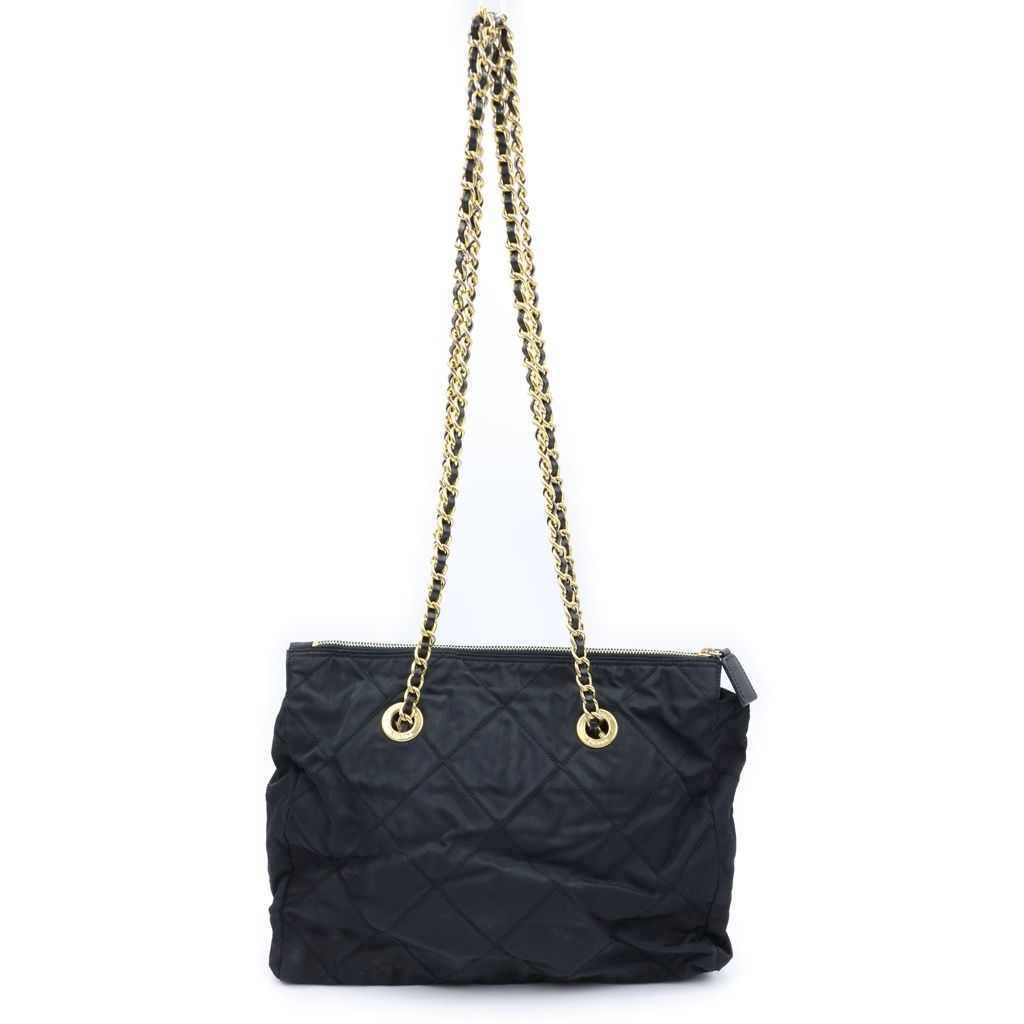 Prada Chain Tote Bag Black Nylon Gold — view 2