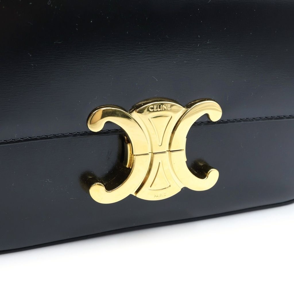 Celine Triomphe Shoulder Bag Black Shiny Calfskin Gold — view 6