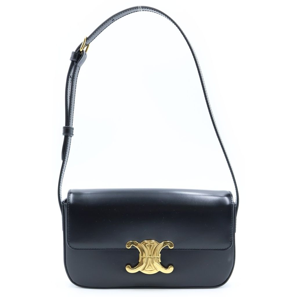 Celine Triomphe Shoulder Bag Black Shiny Calfskin Gold