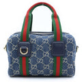 Gucci Ophidia GG Denim Mini Boston Bag 2-Way Indigo Blue Gold