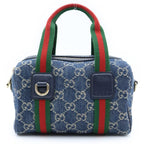Gucci Ophidia GG Denim Mini Boston Bag 2-Way Indigo Blue Gold