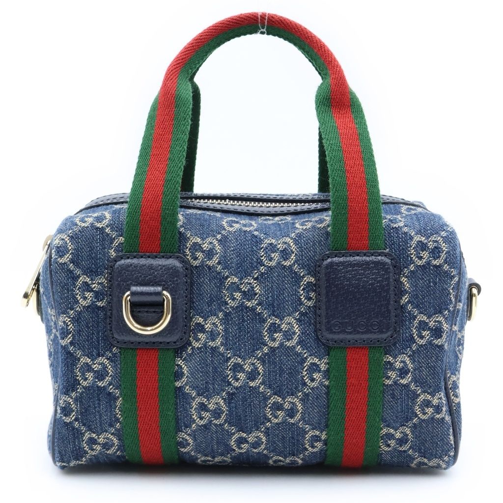 Gucci Ophidia GG Denim Mini Boston Bag 2-Way Indigo Blue Gold