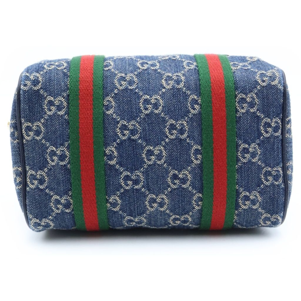 Gucci Ophidia GG Denim Mini Boston Bag 2-Way Indigo Blue Gold — view 4