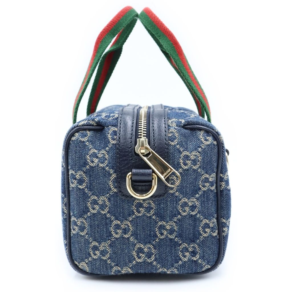 Gucci Ophidia GG Denim Mini Boston Bag 2-Way Indigo Blue Gold — view 3