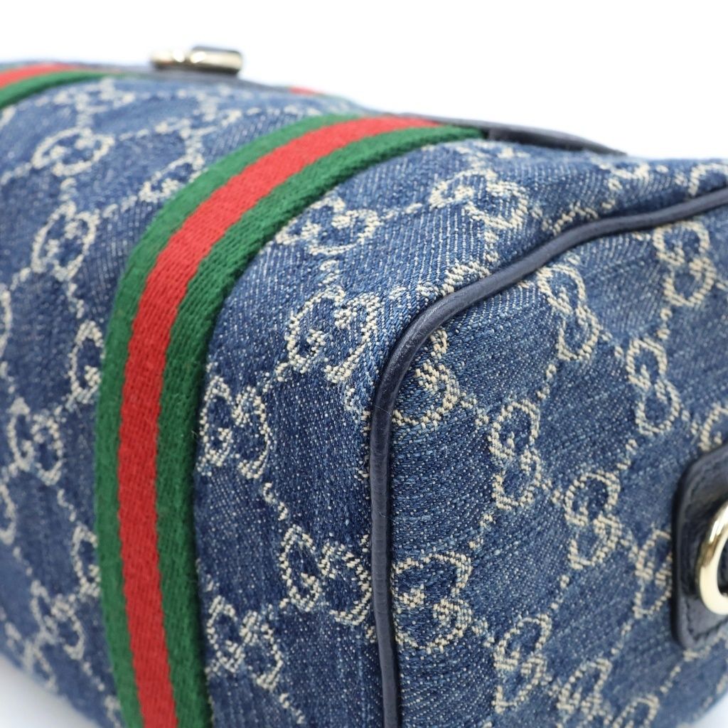 Gucci Ophidia GG Denim Mini Boston Bag 2-Way Indigo Blue Gold — view 5