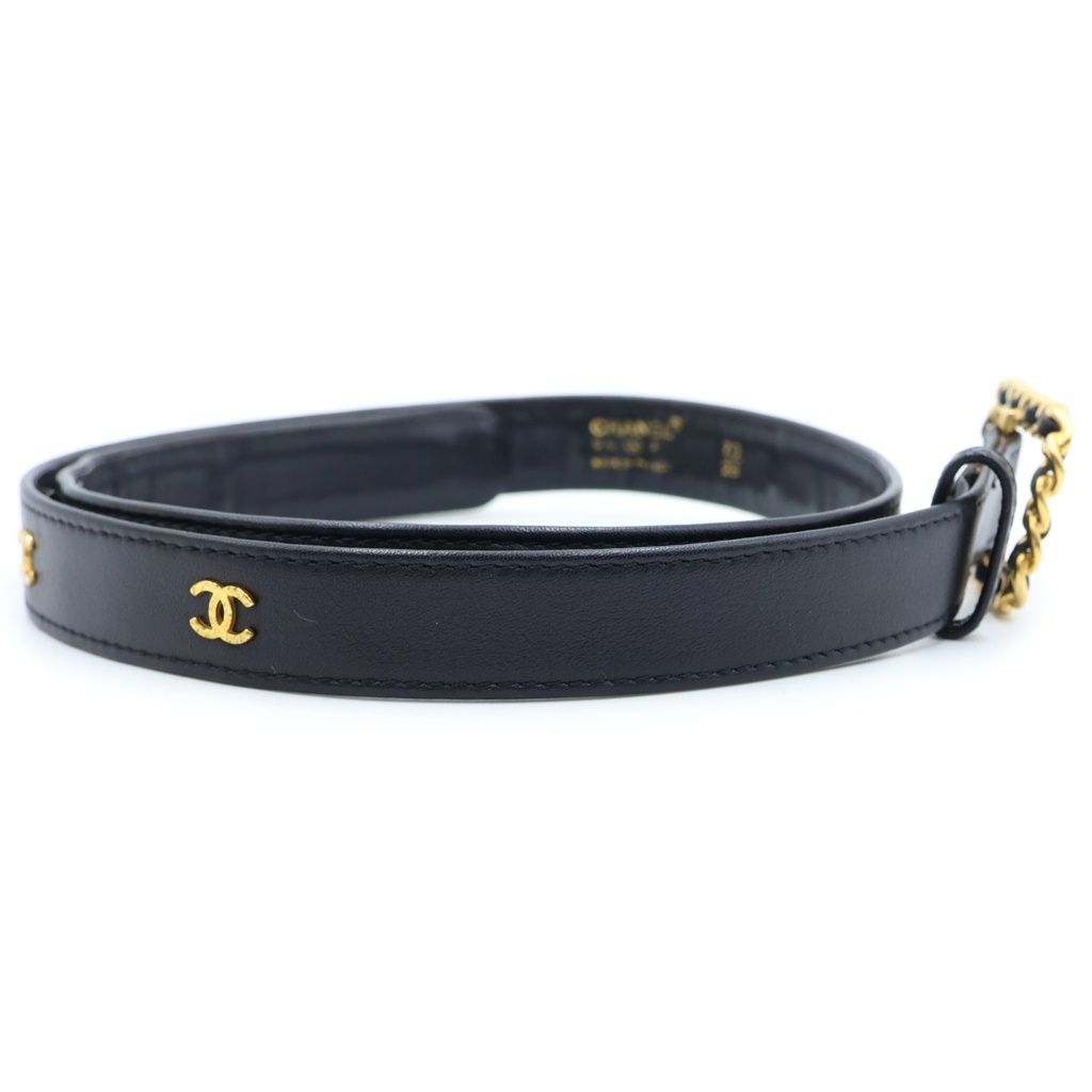 Chanel CC Logo Chain Buckle Belt Gold Black — view 3