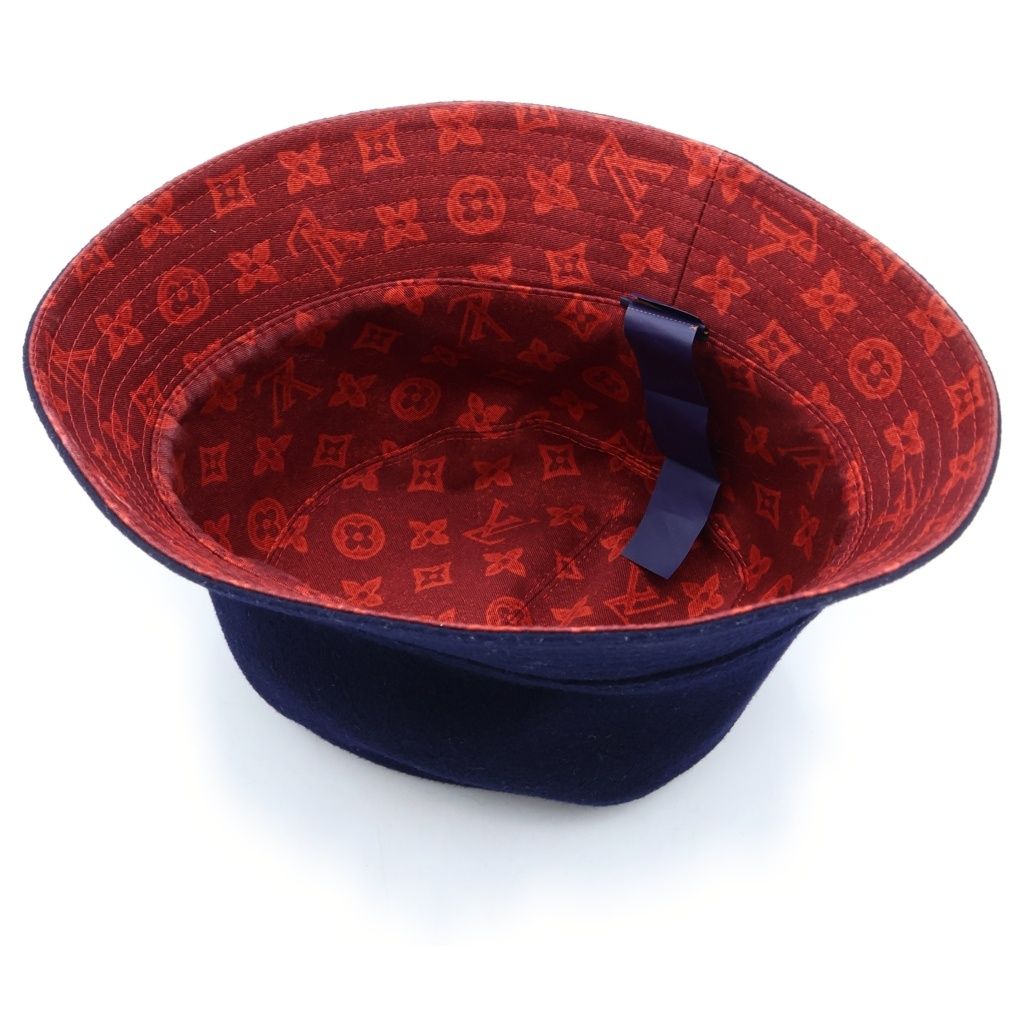 Louis Vuitton Chapeau Monogram Record Wool Cotton Reversible Bucket Hat Navy — view 6