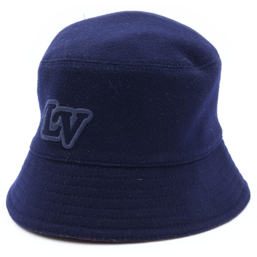 Louis Vuitton Chapeau Monogram Record Wool Cotton Reversible Bucket Hat Navy