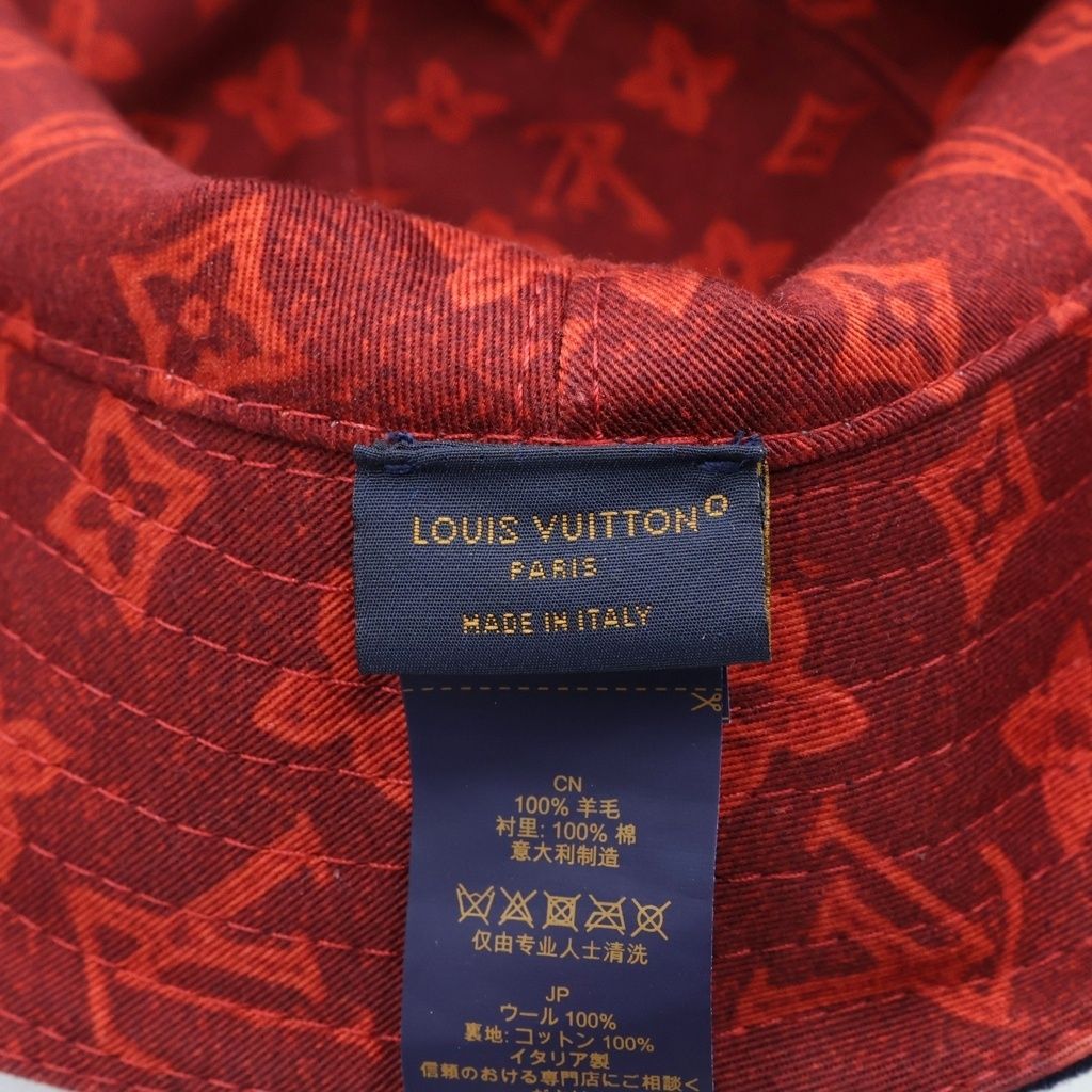 Louis Vuitton Chapeau Monogram Record Wool Cotton Reversible Bucket Hat Navy — view 7
