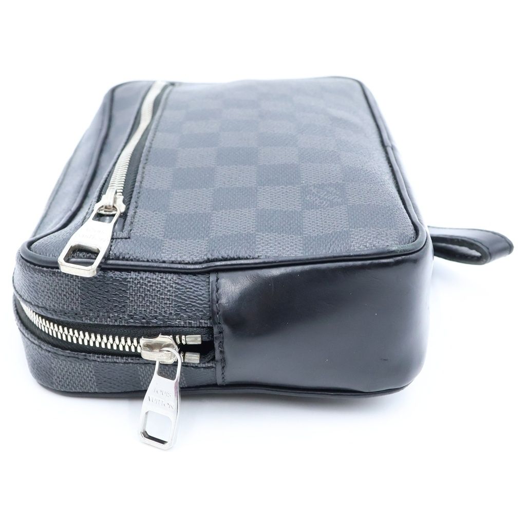 Louis Vuitton Damier Graphite Pochette Kasai Clutch Pouch Case Black Leather — view 3