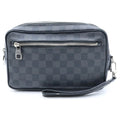 Louis Vuitton Damier Graphite Pochette Kasai Clutch Pouch Case Black Leather