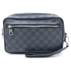 Louis Vuitton Damier Graphite Pochette Kasai Clutch Pouch Case Black Leather