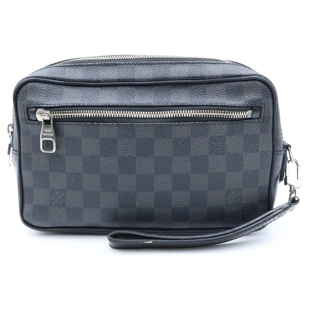 Louis Vuitton Damier Graphite Pochette Kasai Clutch Pouch Case Black Leather