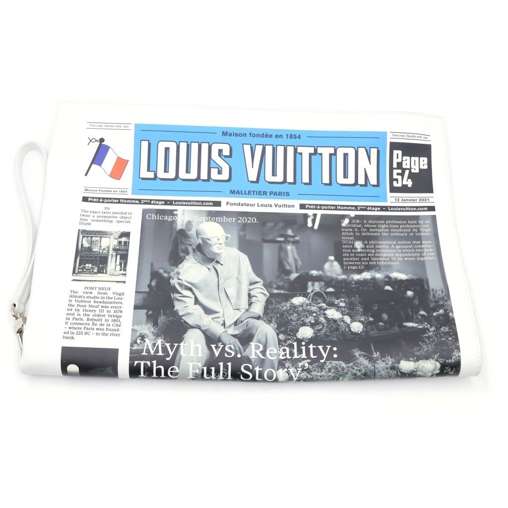 Louis Vuitton Newspaper Clutch White Leather Silver