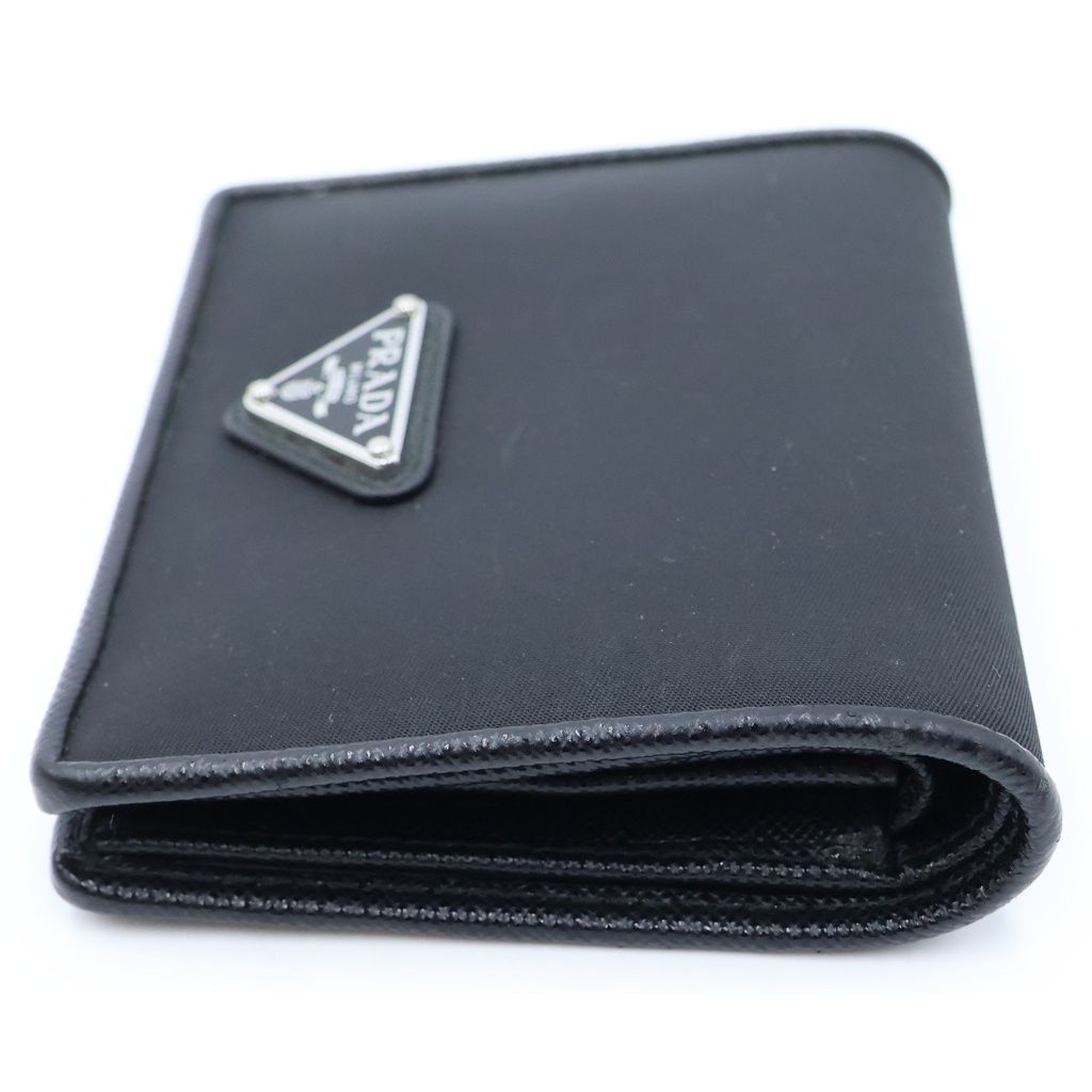 Prada Triangle Logo Compact Wallet Bifold Black Tessuto Nylon — view 3