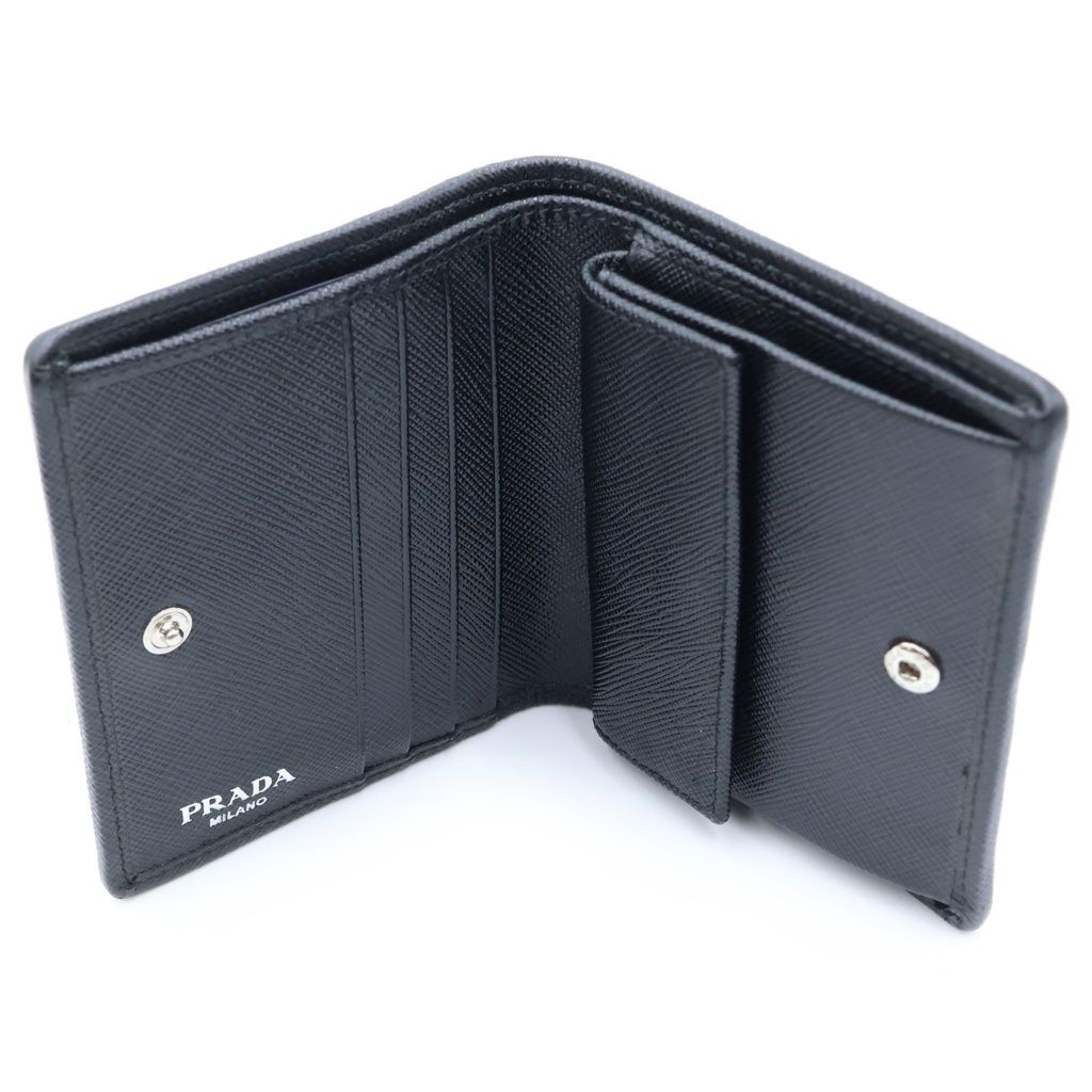 Prada Triangle Logo Compact Wallet Bifold Black Tessuto Nylon — view 5
