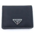 Prada Triangle Logo Compact Wallet Bifold Black Tessuto Nylon