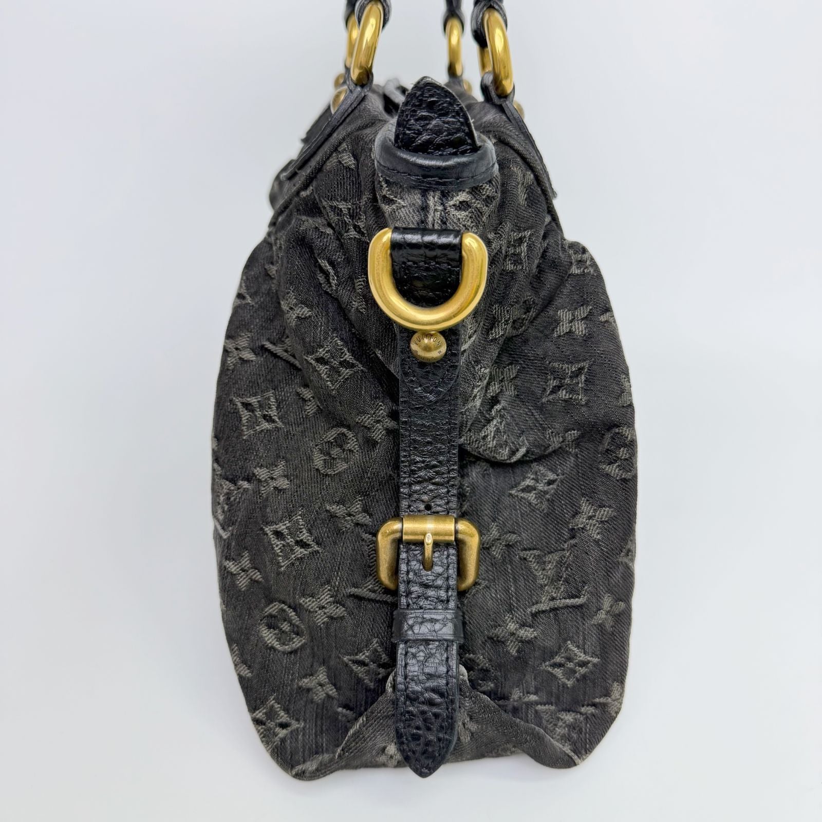 Louis Vuitton Monogram Denim Neo Cabby MM Handbag Leather Black Vintage — view 4