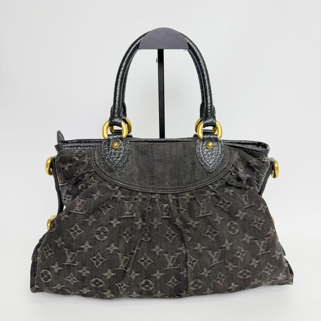 Louis Vuitton Monogram Denim Neo Cabby MM Handbag Leather Black Vintage — view 3