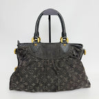 Louis Vuitton Monogram Denim Neo Cabby MM Handbag Leather Black Vintage — view 3