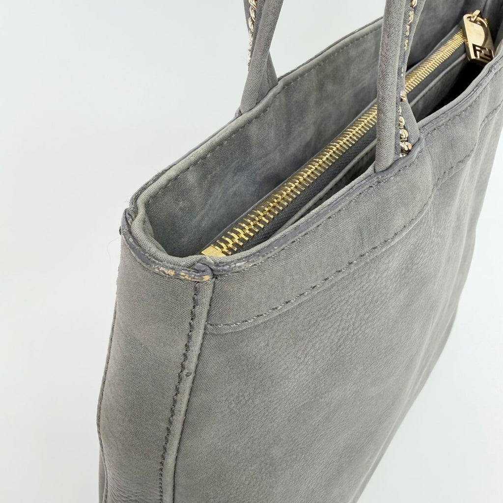 Fendi Nubuck FF Chain Tote Bag Leather Gray Gold Vintage — view 8