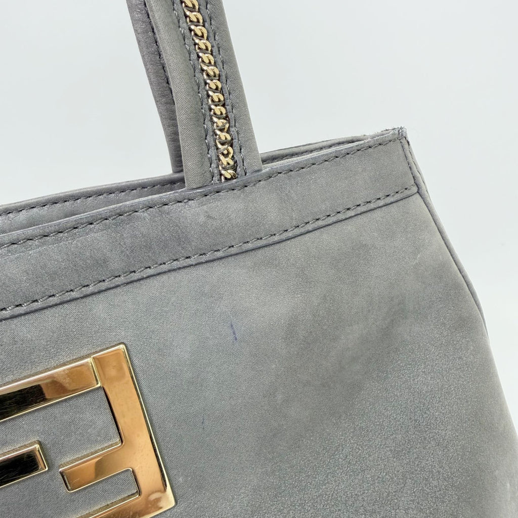 Fendi Nubuck FF Chain Tote Bag Leather Gray Gold Vintage — view 4