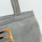 Fendi Nubuck FF Chain Tote Bag Leather Gray Gold Vintage — view 4
