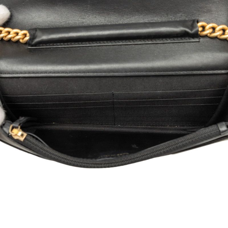 Chanel CC Logo Quilted Chain Wallet Shoulder Bag Black Gold Caviar Leather — view 4