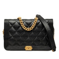 Chanel CC Logo Quilted Chain Wallet Shoulder Bag Black Gold Caviar Leather