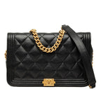 Chanel CC Logo Quilted Chain Wallet Shoulder Bag Black Gold Caviar Leather