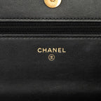 Chanel CC Logo Quilted Chain Wallet Shoulder Bag Black Gold Caviar Leather — view 6