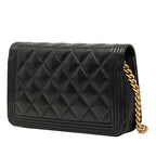 Chanel CC Logo Quilted Chain Wallet Shoulder Bag Black Gold Caviar Leather — view 2