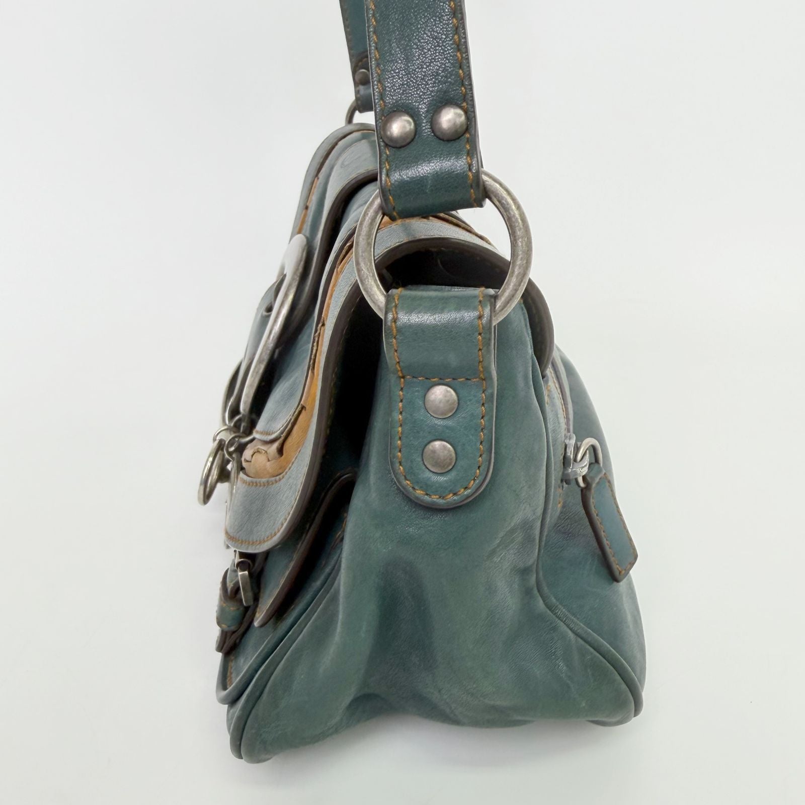 Dior Gaucho Saddle Shoulder Bag Leather Blue Vintage — view 5