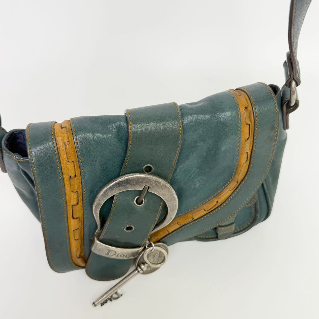 Dior Gaucho Saddle Shoulder Bag Leather Blue Vintage — view 7