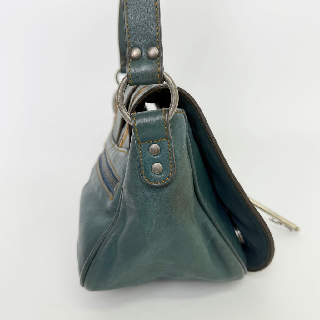 Dior Gaucho Saddle Shoulder Bag Leather Blue Vintage — view 6