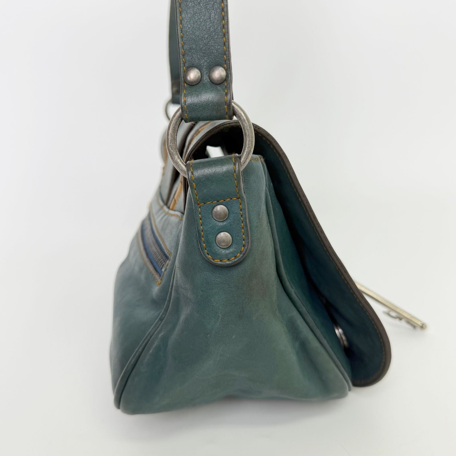 Dior Gaucho Saddle Shoulder Bag Leather Blue Vintage — view 6