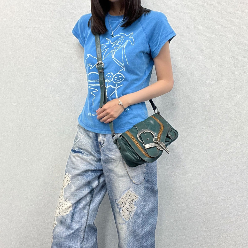 Dior Gaucho Saddle Shoulder Bag Leather Blue Vintage
