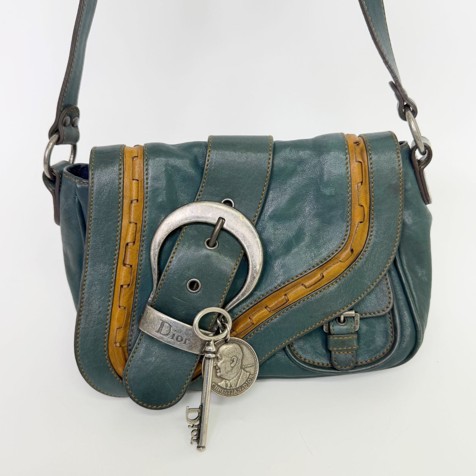 Dior Gaucho Saddle Shoulder Bag Leather Blue Vintage — view 3