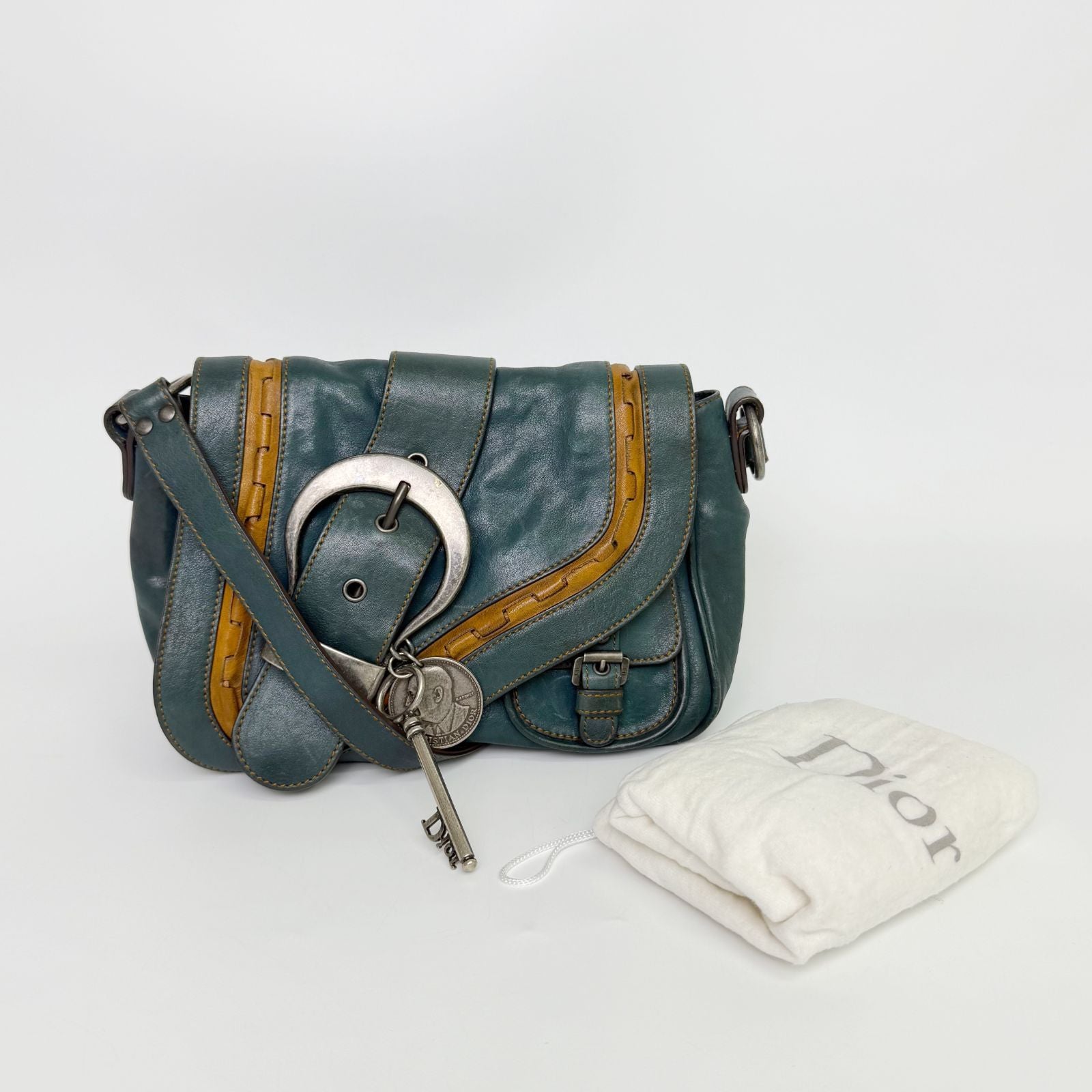 Dior Gaucho Saddle Shoulder Bag Leather Blue Vintage — view 2