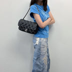 Chanel Quilted Tweed on Stitch Bubble Flap Shoulder Bag Nylon Black Silver Seal — view 2