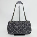 Chanel Quilted Tweed on Stitch Bubble Flap Shoulder Bag Nylon Black Silver Seal — view 5