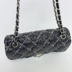 Chanel Quilted Tweed on Stitch Bubble Flap Shoulder Bag Nylon Black Silver Seal — view 8